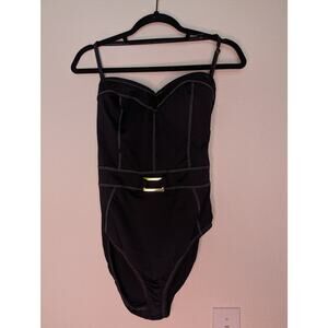 BLEU Rod Beattie NWT A Fine Line Belted One-Piece Swimsuit Black 10 Beach Travel